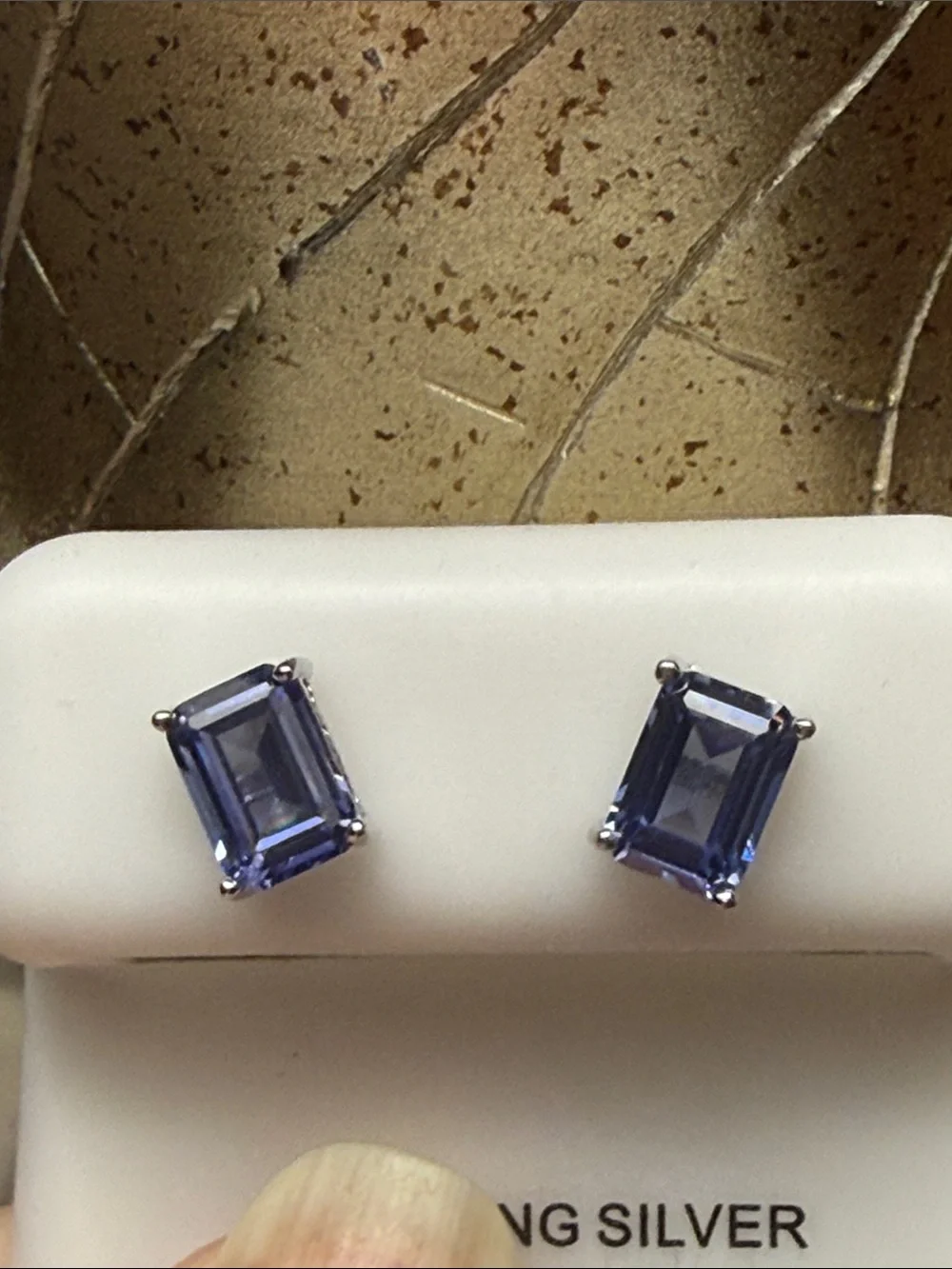 925 Sterling Silver Blue Rectangular Gemstone Stud Earrings NEW STUNNING